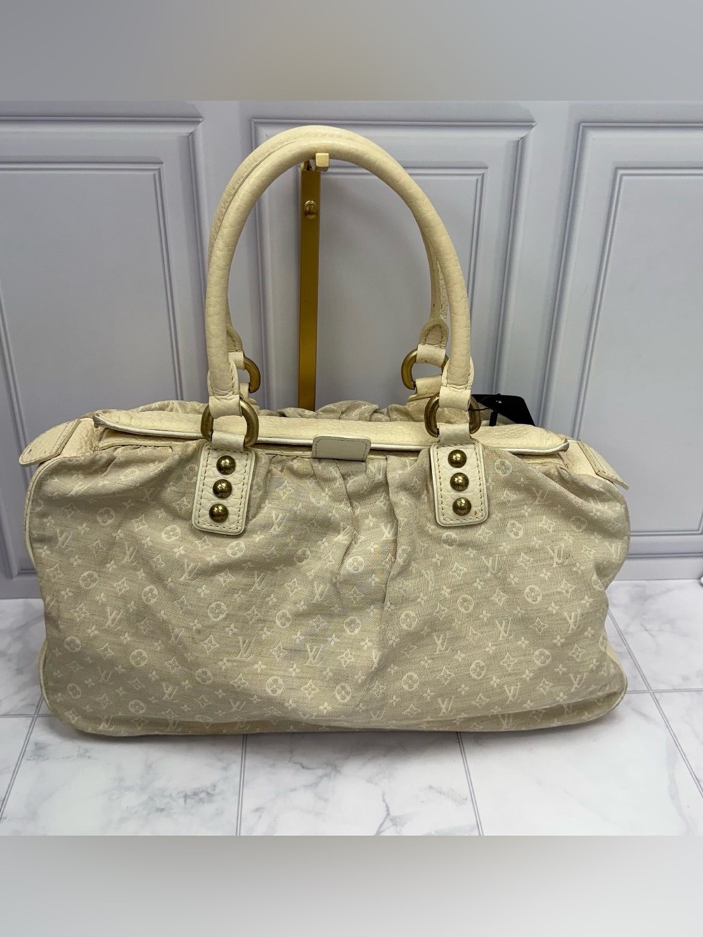 Louis Vuitton Mini Lin Beige Handbag Vintage Authentic w/ Entrupy COA